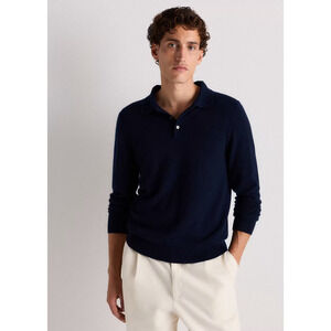 Quince Mens Cashmere Polo Sweater True Navy Size L NWT